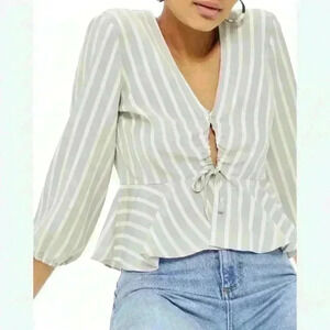 Topshop Gray Striped Keyhole peplum Blouse sz 6